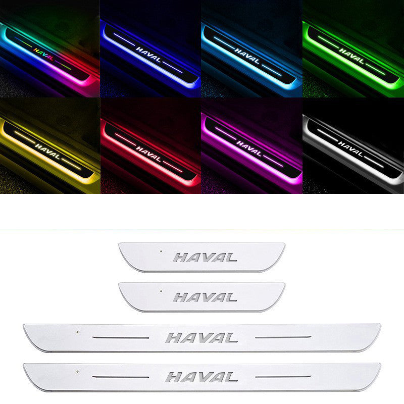 Acrylic Universal Car Led Welcome Pedal Light Led Moving Door Scuff Led Door Sill Scuff Plate car logo 4PCS Set