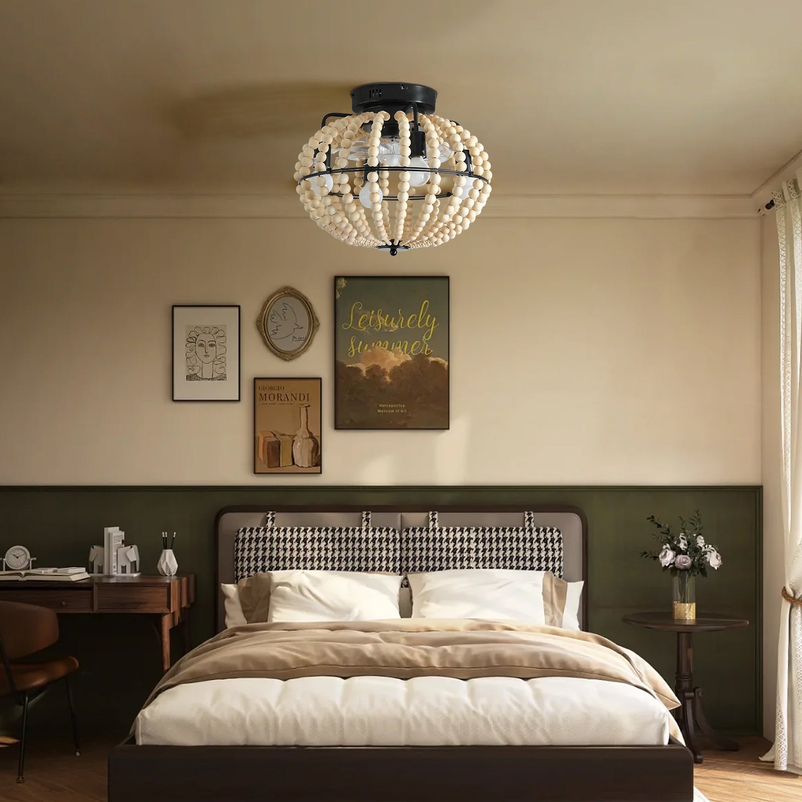 Beaded Wood Chandelier Fan