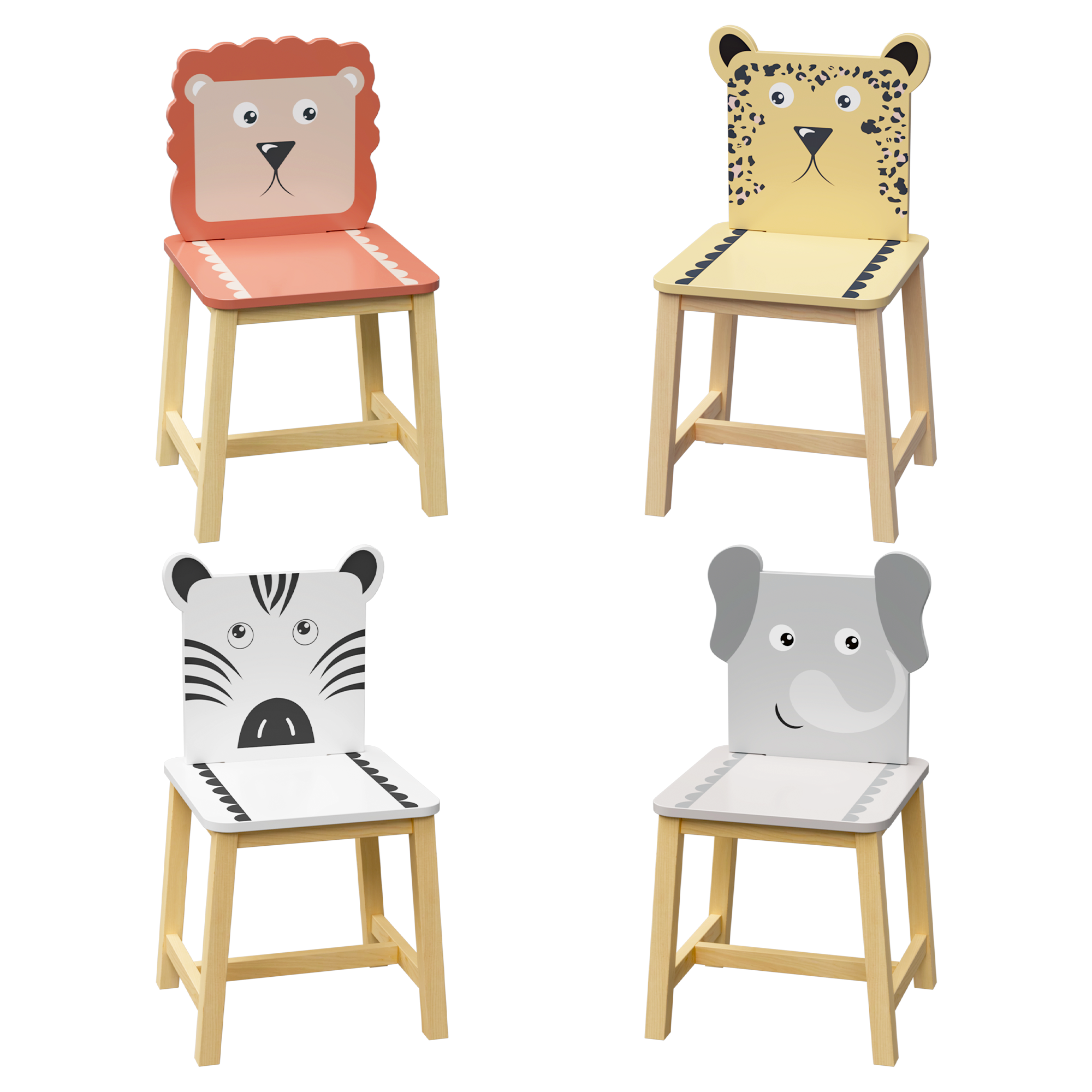 5 Piece Kiddy Table and Chair Set Kids Wood Table with 4 Chairs Set Cartoon Animals (bigger table) (3-8 years old)