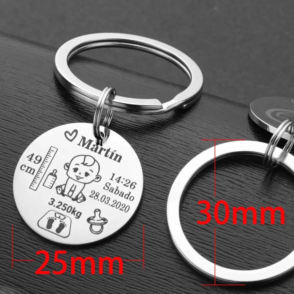 Lovely Personalized Baby Boys Girls Keychain Name Birth Weight Height For Newborn Commemorate New Mom Dad Gift Keyring P026_C