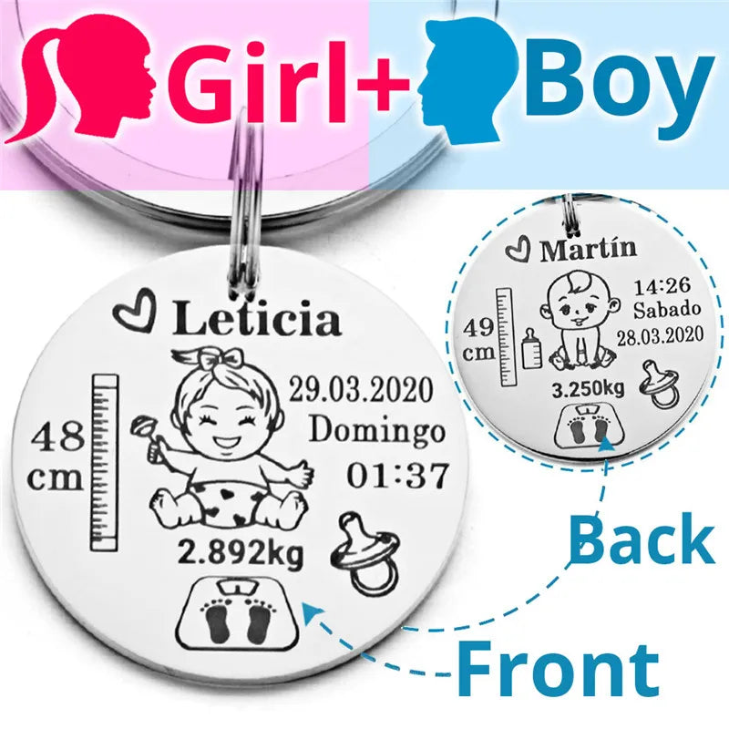 Lovely Personalized Baby Boys Girls Keychain Name Birth Weight Height For Newborn Commemorate New Mom Dad Gift Keyring P026_C
