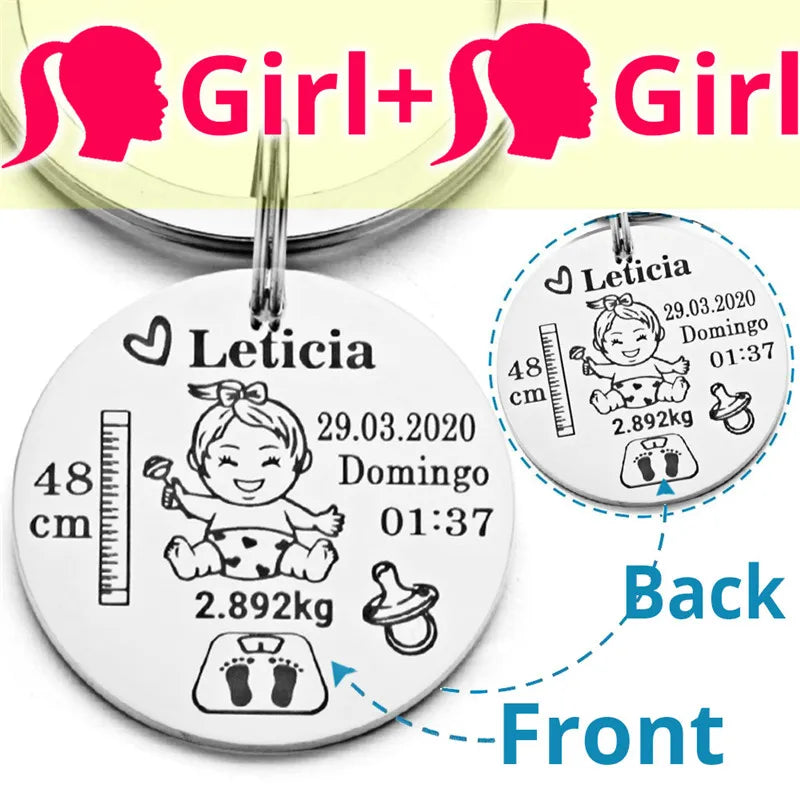 Lovely Personalized Baby Boys Girls Keychain Name Birth Weight Height For Newborn Commemorate New Mom Dad Gift Keyring P026_C