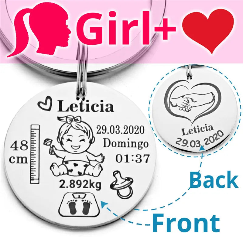 Lovely Personalized Baby Boys Girls Keychain Name Birth Weight Height For Newborn Commemorate New Mom Dad Gift Keyring P026_C