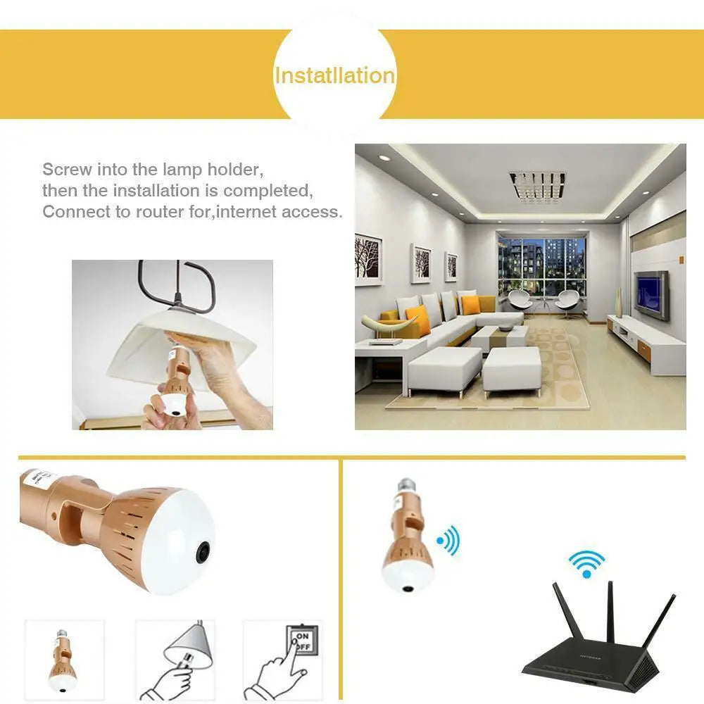 200W Camera Bulb Lamp light Wireless 2MP HD 360 Degrees Panoramic Light Home Cctv Security Video Surveillance Wifi Camera