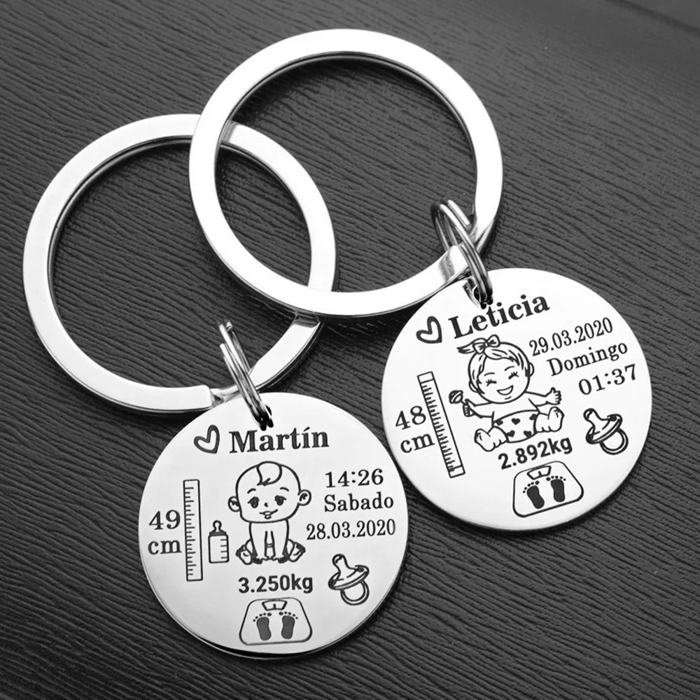Lovely Personalized Baby Boys Girls Keychain Name Birth Weight Height For Newborn Commemorate New Mom Dad Gift Keyring P026_C
