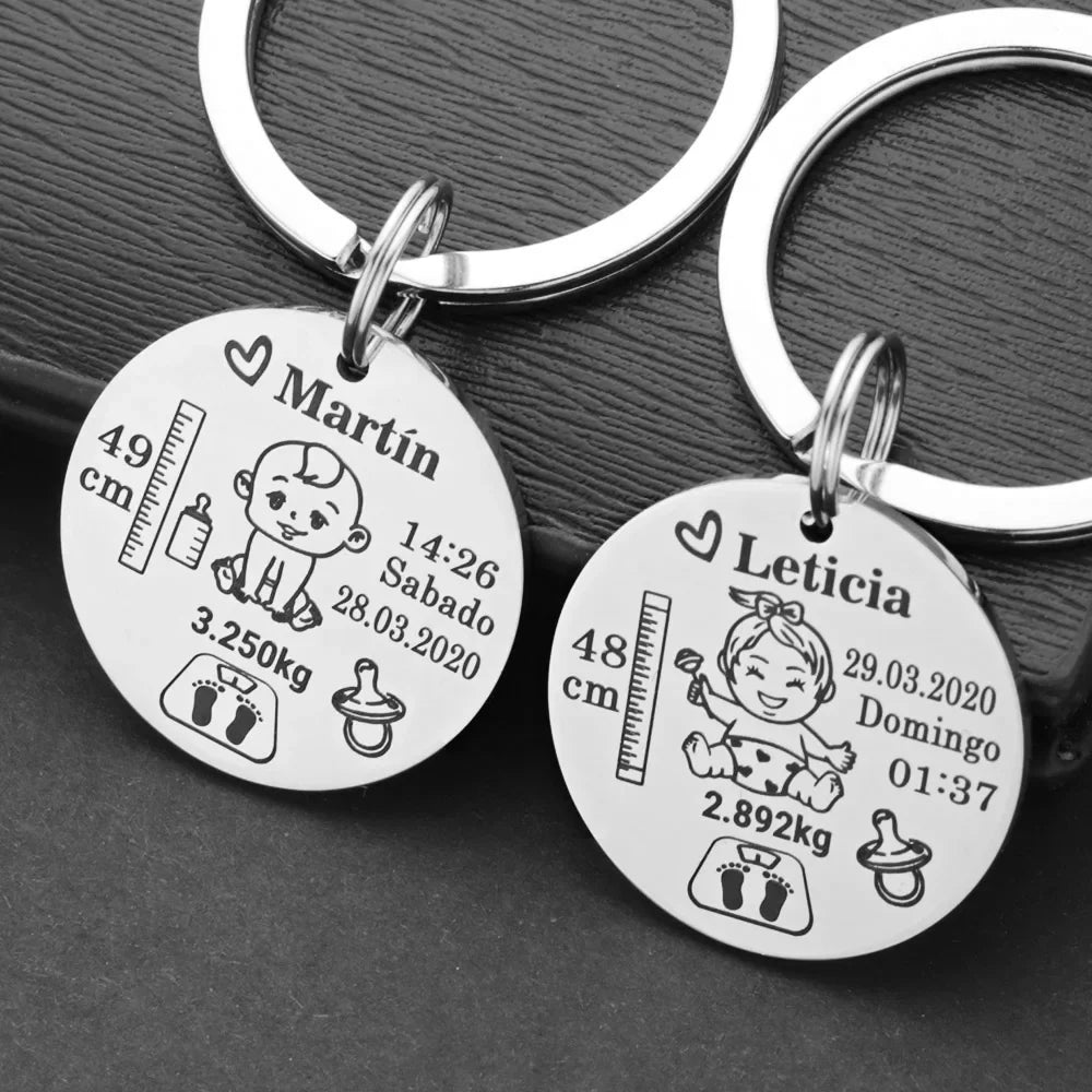 Lovely Personalized Baby Boys Girls Keychain Name Birth Weight Height For Newborn Commemorate New Mom Dad Gift Keyring P026_C