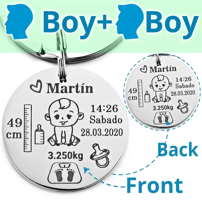 Lovely Personalized Baby Boys Girls Keychain Name Birth Weight Height For Newborn Commemorate New Mom Dad Gift Keyring P026_C