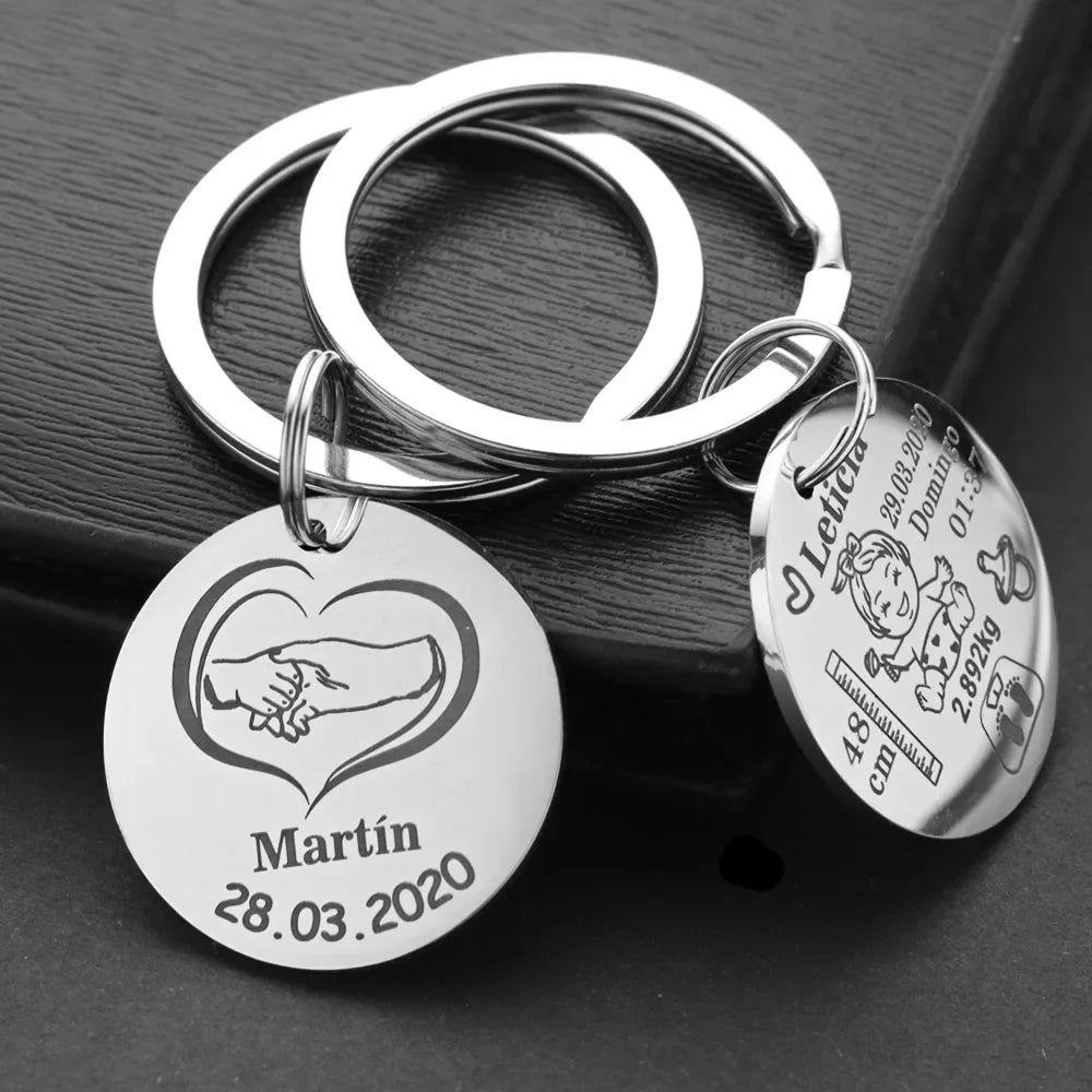 Lovely Personalized Baby Boys Girls Keychain Name Birth Weight Height For Newborn Commemorate New Mom Dad Gift Keyring P026_C
