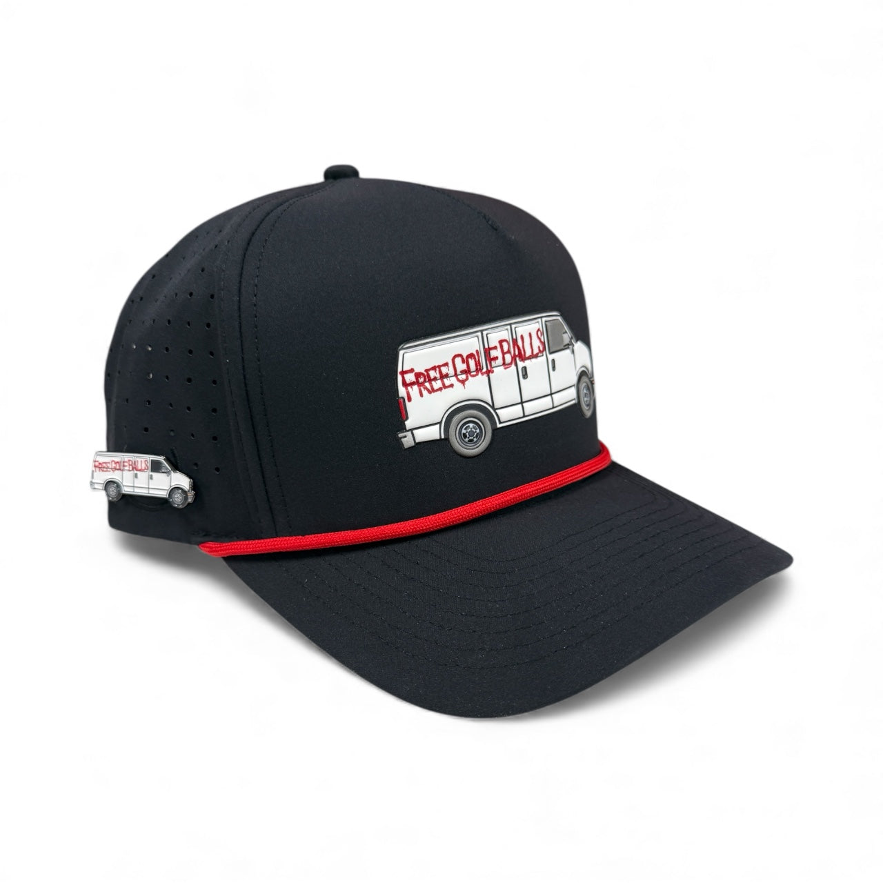 Free Golf Balls Van Golf Hat | Snapback Cap | Built-in Magnetic Ball Marker Holder + Marker Included | Free Golf Balls Van | Adjustable Black