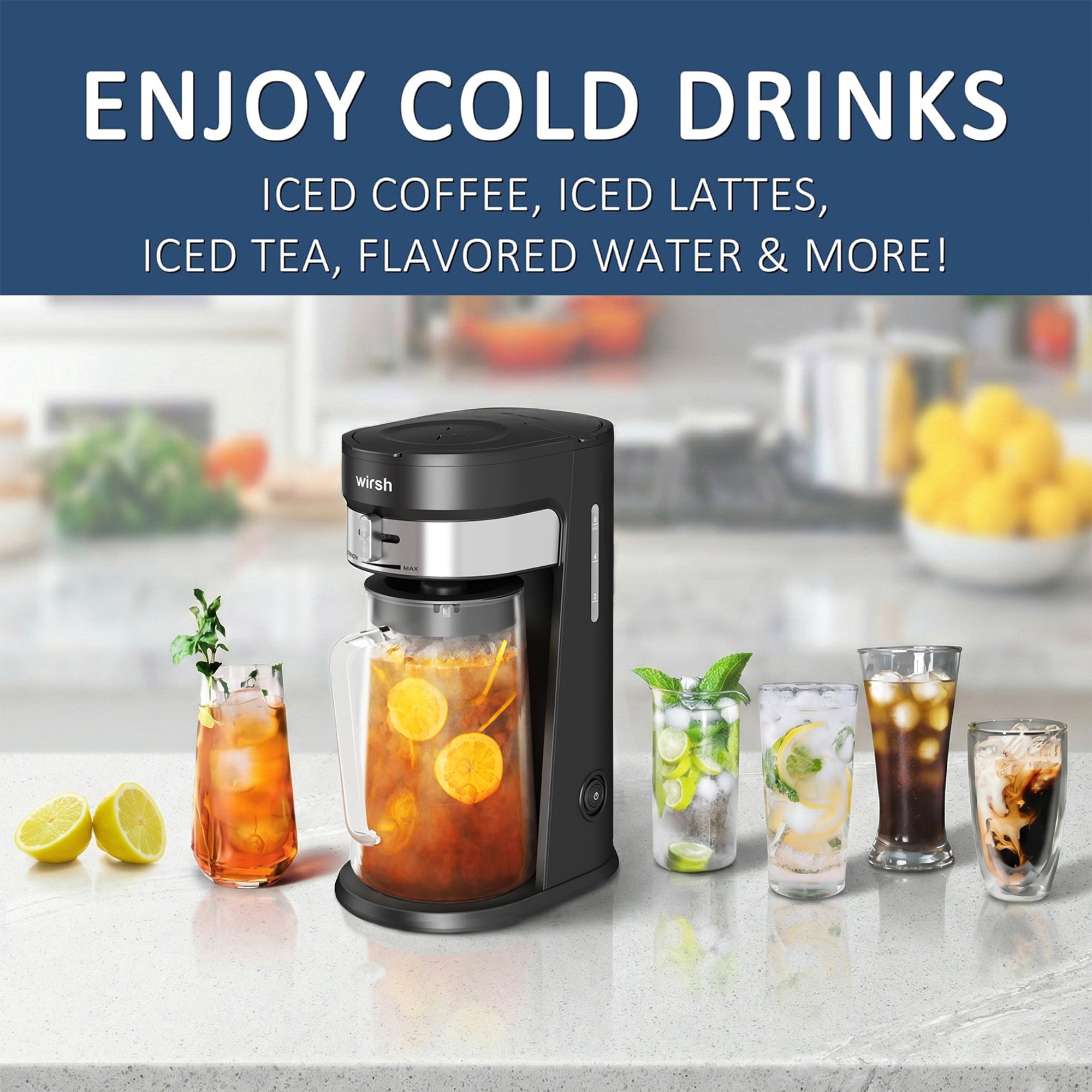 Wirsh Iced Coffee Maker, Iced Tea Maker with 85 Ounce Pitcher,Strength Control and Reusable Filter