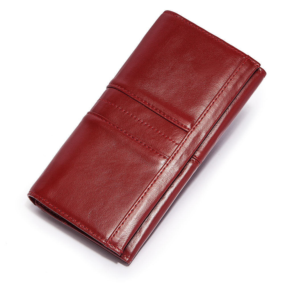 Anti-Theft Brushed Genuine Leather Ladies Wallet Top Layer Cowhide Long Women&