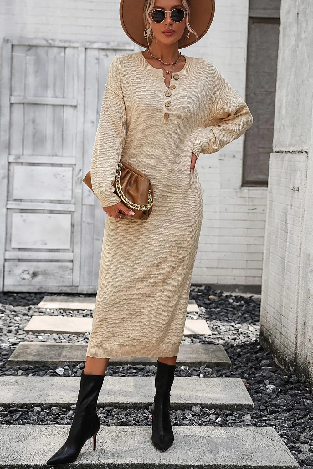 Button knit sweater dress fashionable temperament commuting women&