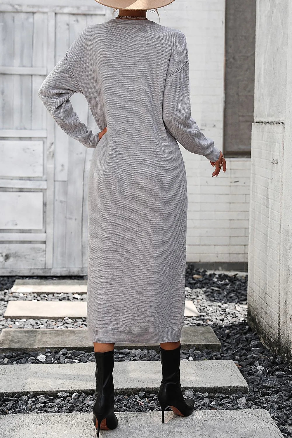 Button knit sweater dress fashionable temperament commuting women&
