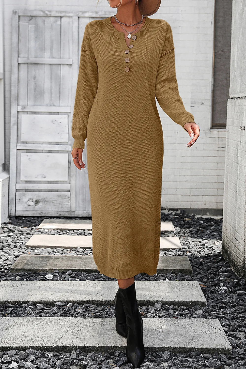 Button knit sweater dress fashionable temperament commuting women&