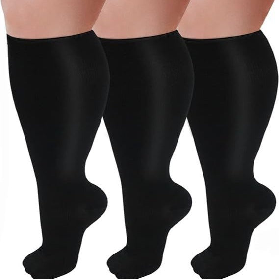 Fat and enlarged black fat compression socks super wide calf and knee length socks men&
