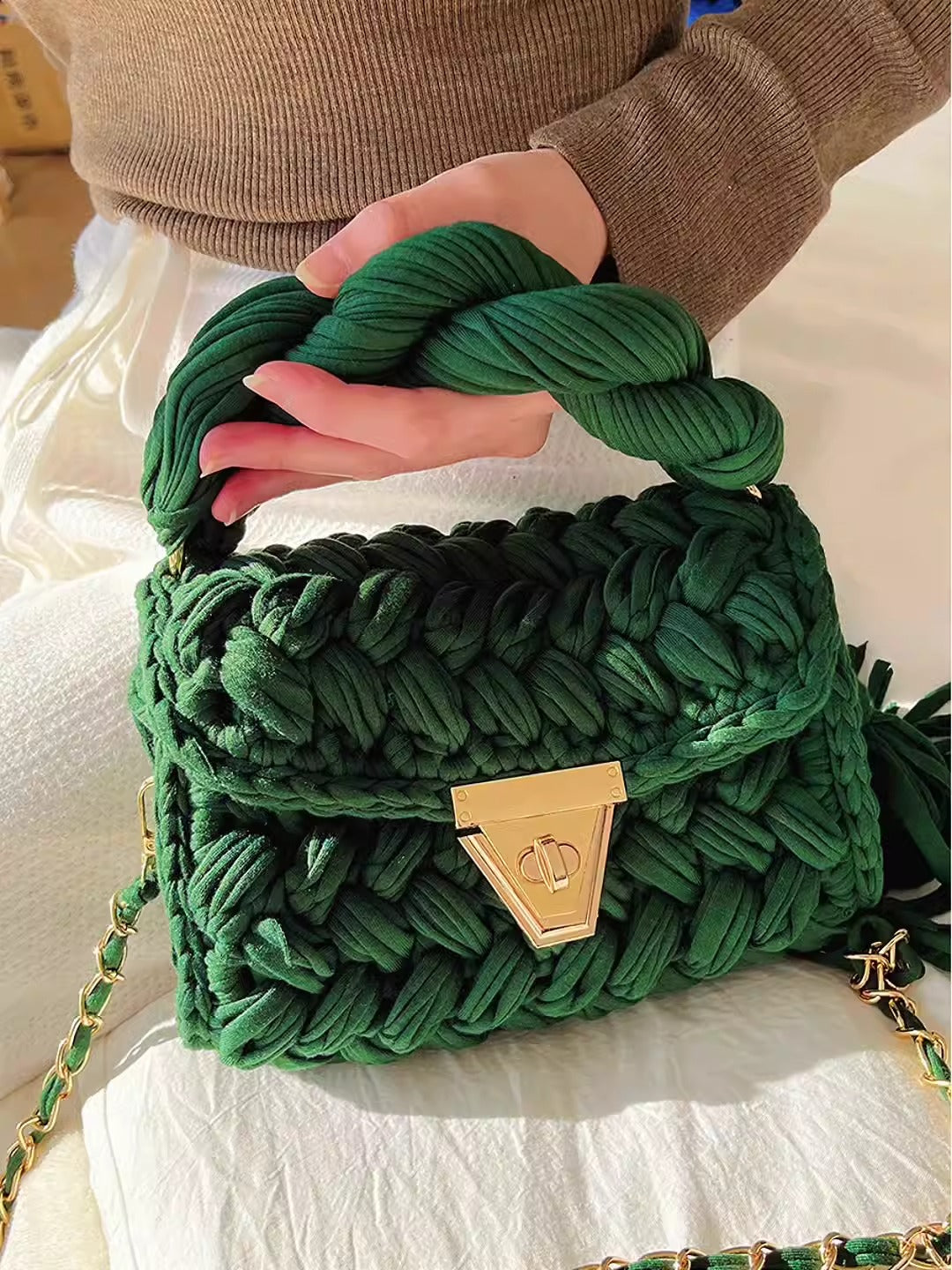 Hand woven bag crochet bag shoulder bag women&