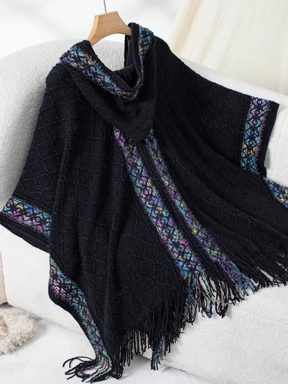 Hooded tassel cloak sweater shawl women&