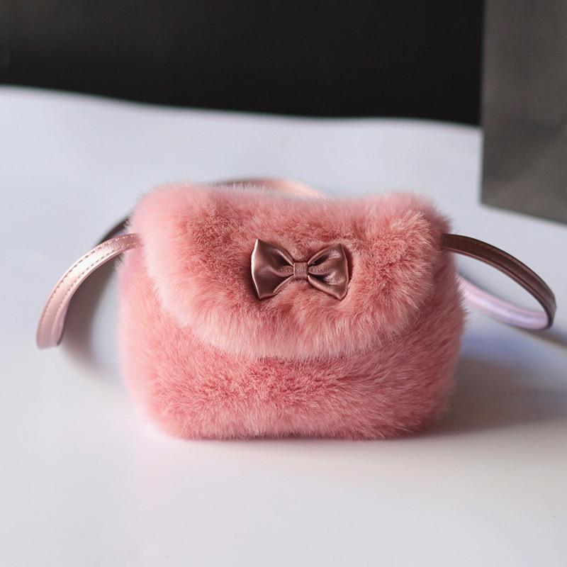 Kids Mini Cross body Bag Bowknot Imitation Fur Shoulder Messenger Bag