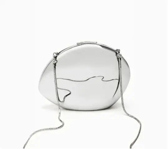 niche Metal shell shape clutch bag Smooth mirror surface silver gold women evening party cute purse handbag new