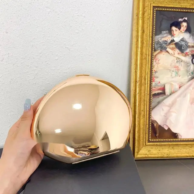 niche Metal shell shape clutch bag Smooth mirror surface silver gold women evening party cute purse handbag new