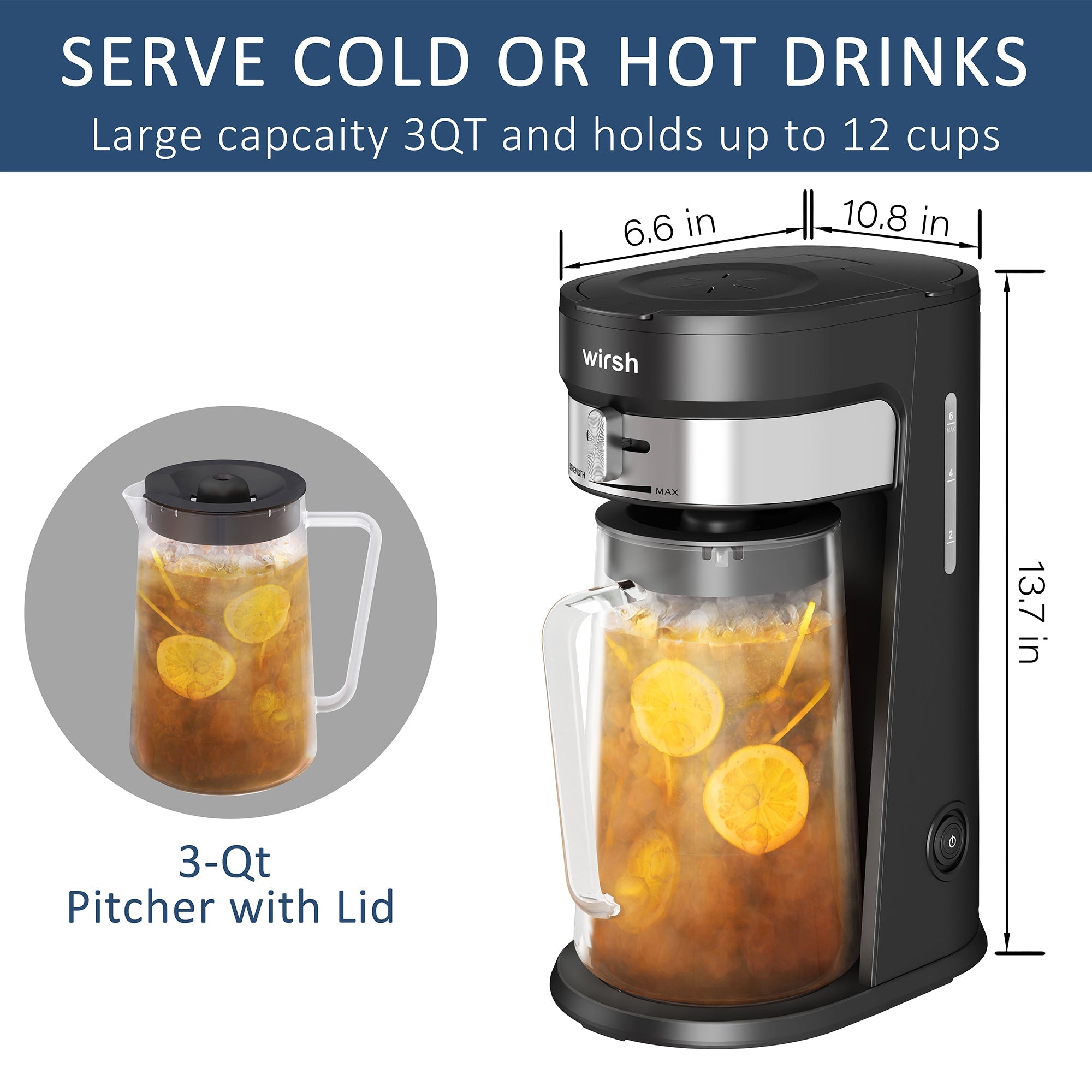Wirsh Iced Coffee Maker, Iced Tea Maker with 85 Ounce Pitcher,Strength Control and Reusable Filter
