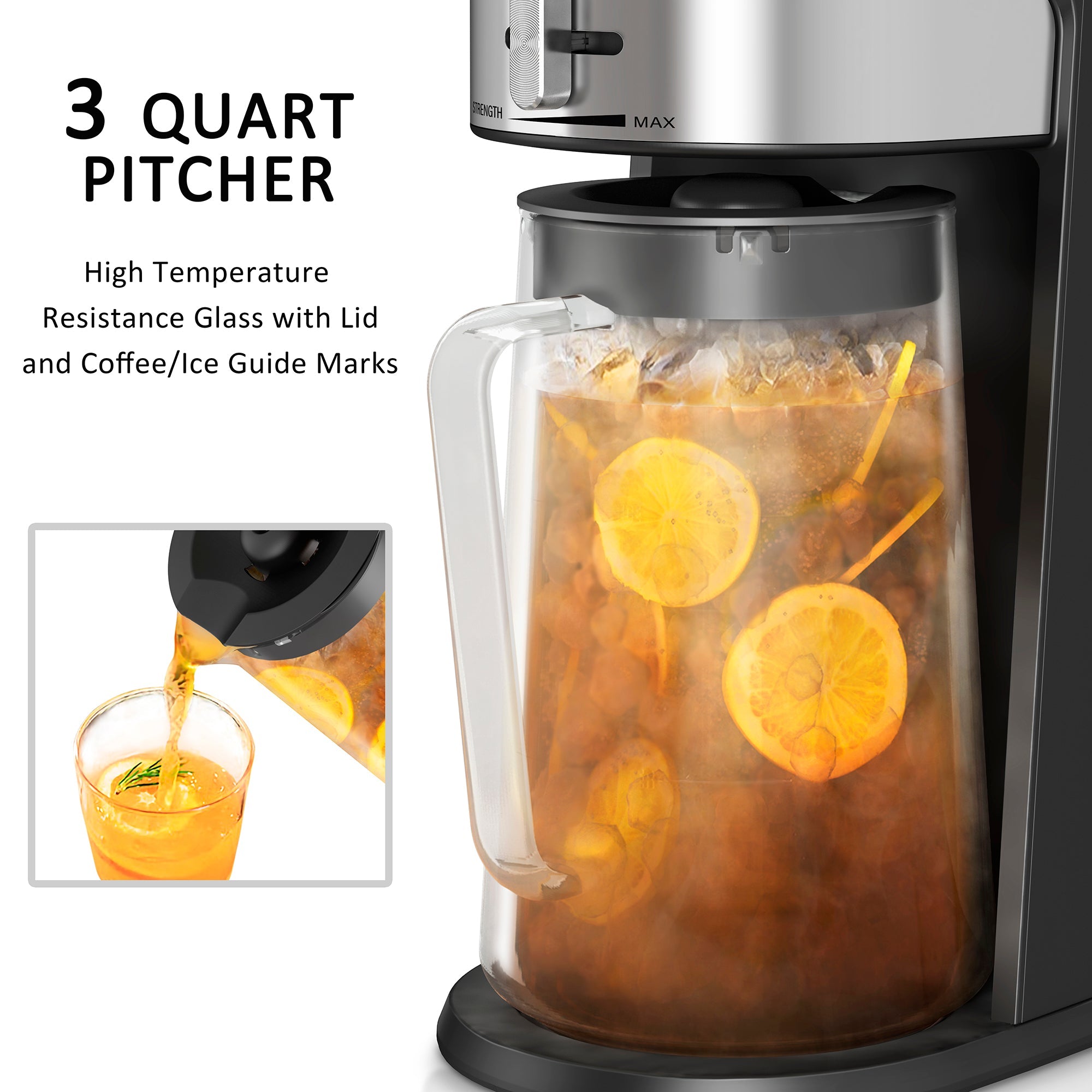 Wirsh Iced Coffee Maker, Iced Tea Maker with 85 Ounce Pitcher,Strength Control and Reusable Filter