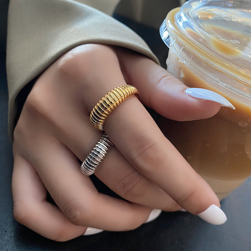 Temperament spiral pattern metal texture open index finger ring Hong Kong style anchor jewelry