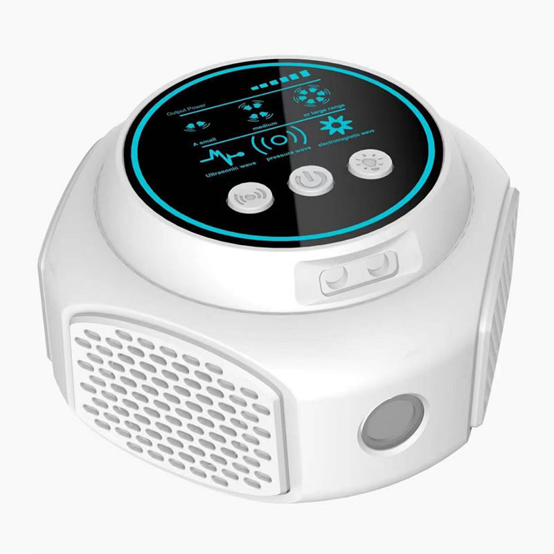 4-in-1 ultrasonic rodent repellent, 360° electronic rat repellent, repels indoor flies, cockroaches &amp; mosquitoes.