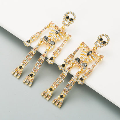 European and American style skull skeleton alloy inlaid rhinestone earrings female personality long exaggerated earrings earrings