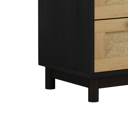 30.31"3-Drawers Storage Cabinet Rope Woven Drawer,for Bedroom,Living Room,Dining Room,Hallways,Black