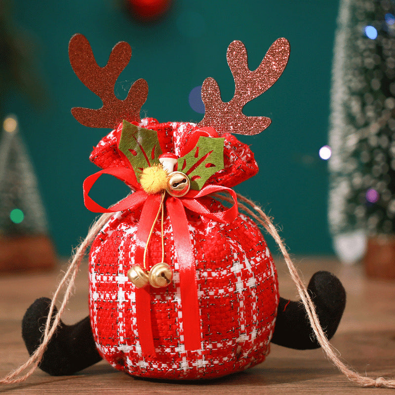 Christmas Apple Bag Antlers Checkered Cloth Gift Bag Christmas Eve Kindergarten Children&
