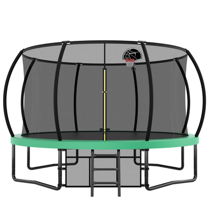 12FT Recreational Kids Trampoline with Safety Enclosure Net &amp; Ladder, Outdoor Recreational Trampolines