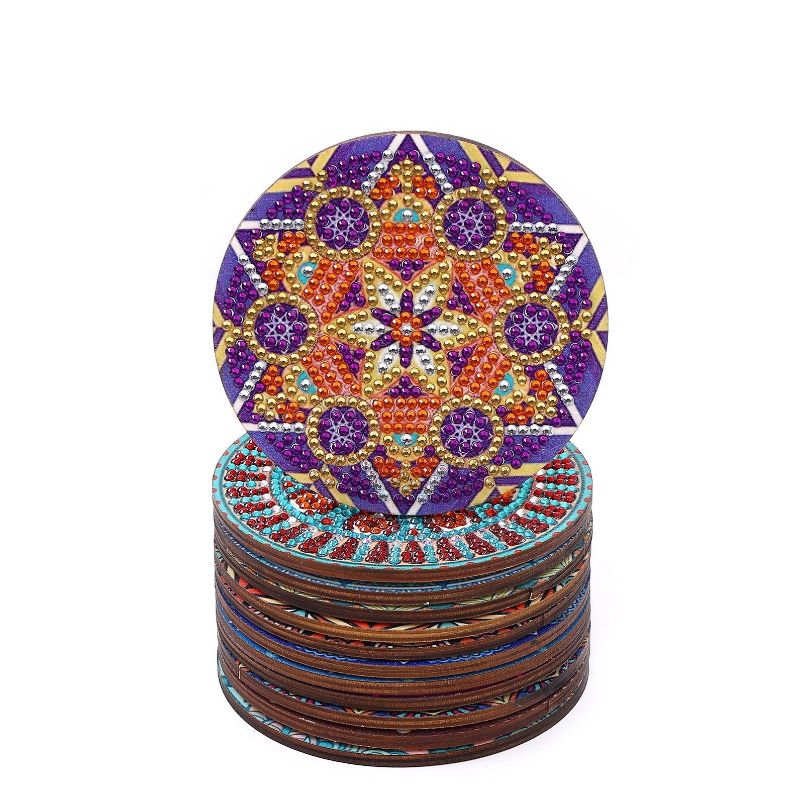 New DIY Diamond Painted Coaster Mat Set of 12 with Datura Pattern (Free Storage Shelf)