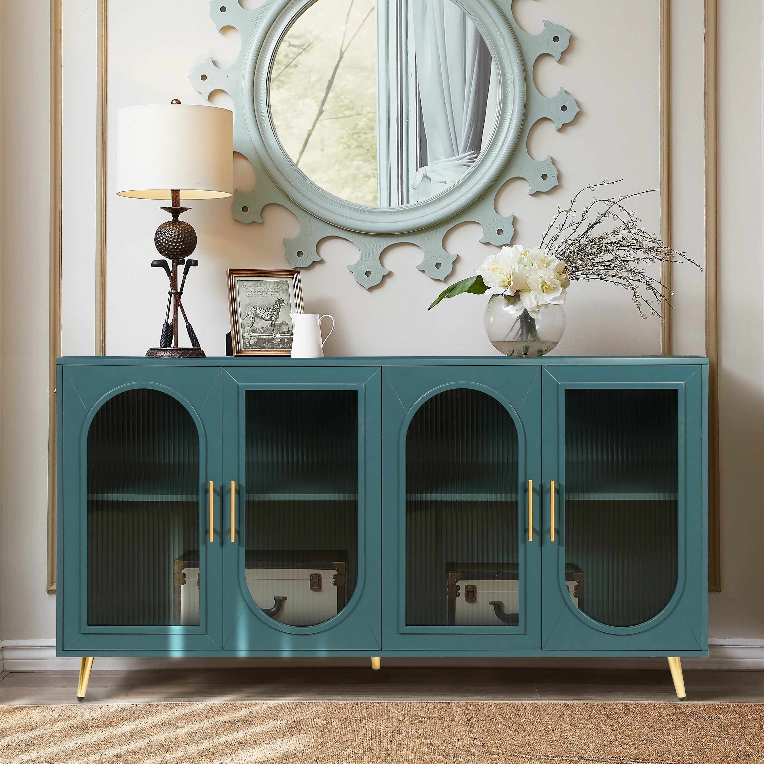 TV Stand for 65+ Inch TV, Wood TV Stand with Storage Cabinet &amp; Adjustable Shelves, Media TV Console for Living Room Bedroom