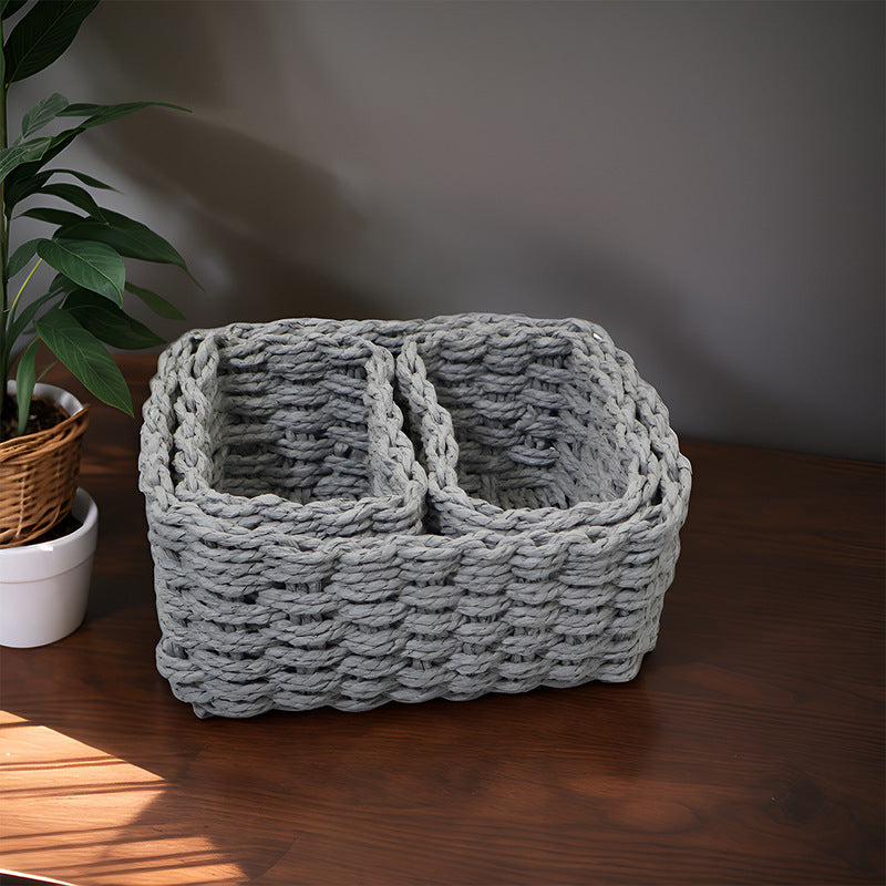 3-Piece Handmade Straw-Woven Paper-Rope Storage Baskets (Decorative &amp; Office Use)