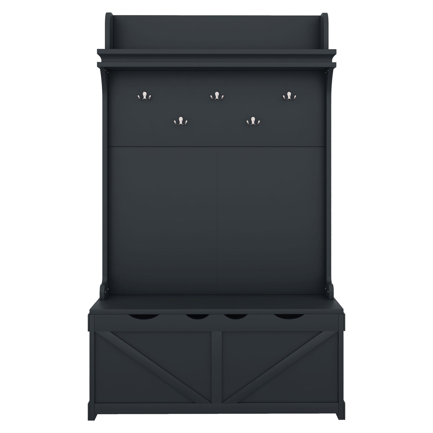 Hall tree with storage desk, entrance desk with drawers and 5 hooks, display rack, dark blue