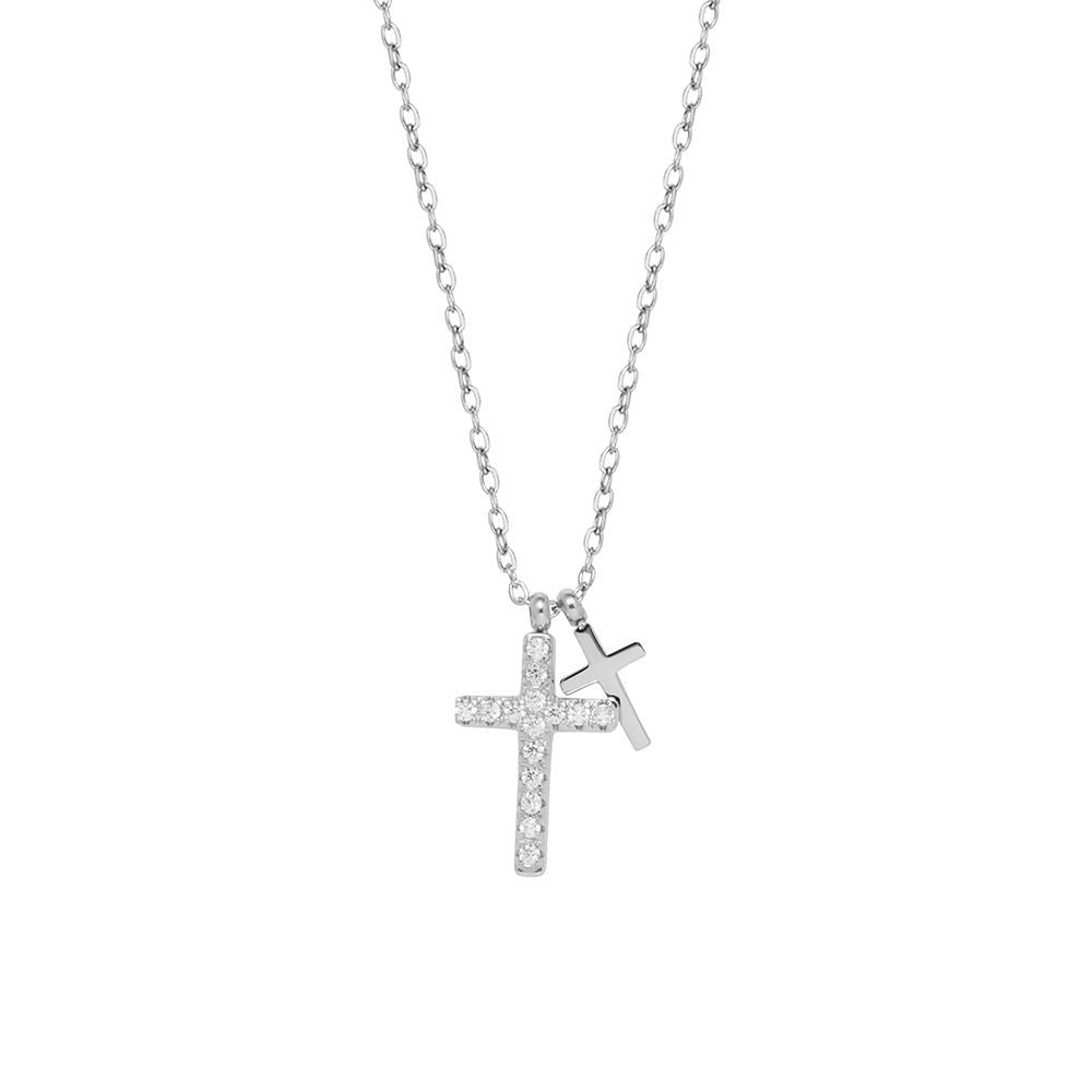 Full diamond hip-hop fashion cross necklace with micro inlaid collarbone chain titanium steel silver non fading women&