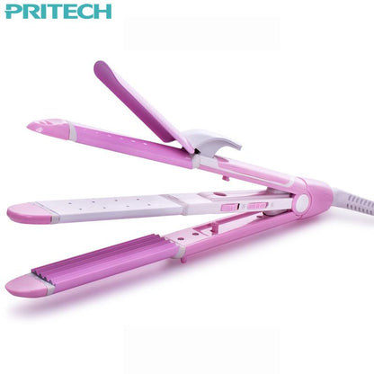 Pritech New Electric 3 In 1 Hair Straightener Curling Irons For Wet&amp;Dry Professional Hair Curler Styling