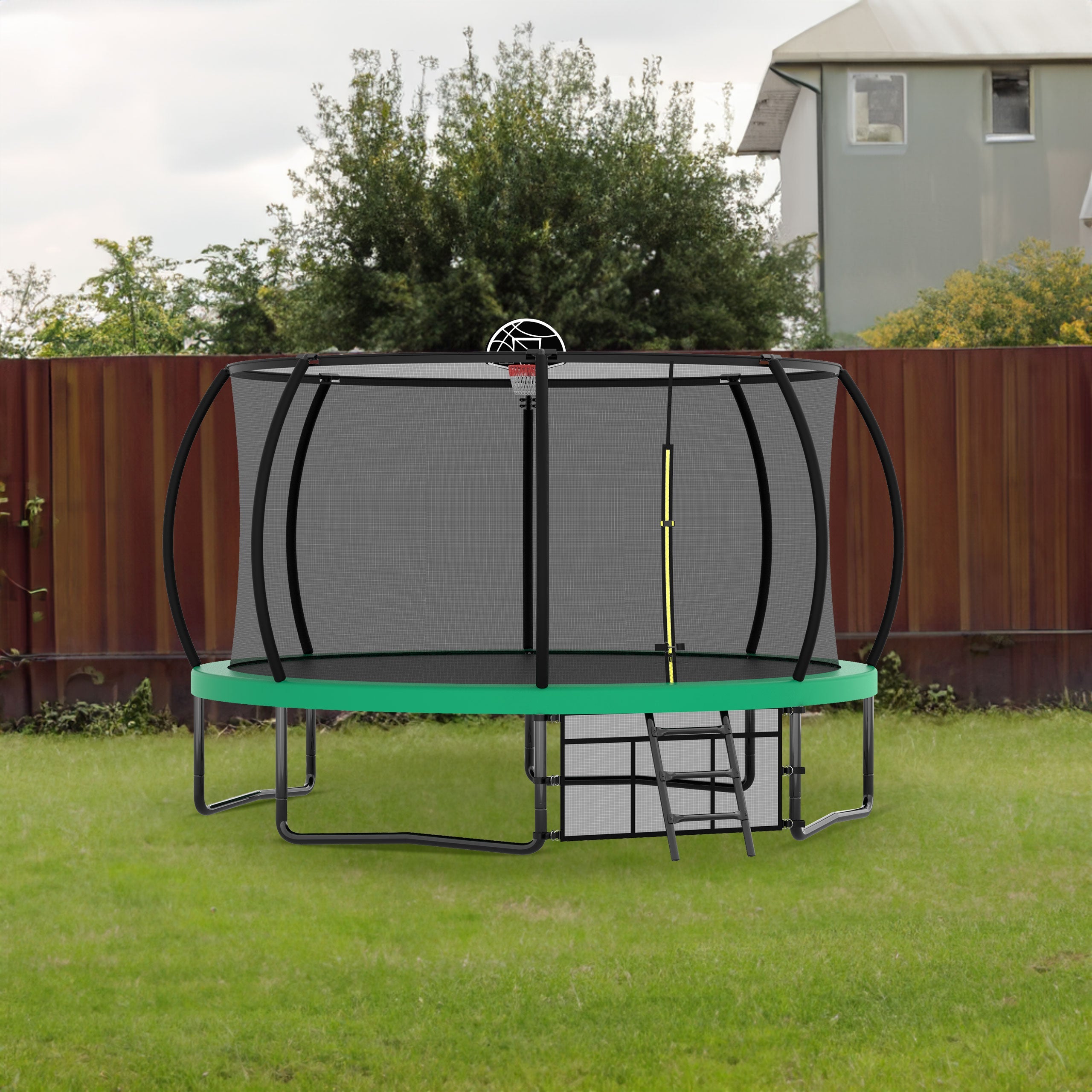 12FT Recreational Kids Trampoline with Safety Enclosure Net &amp; Ladder, Outdoor Recreational Trampolines