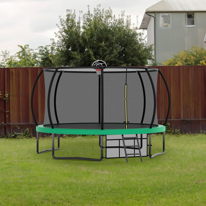 12FT Recreational Kids Trampoline with Safety Enclosure Net &amp; Ladder, Outdoor Recreational Trampolines