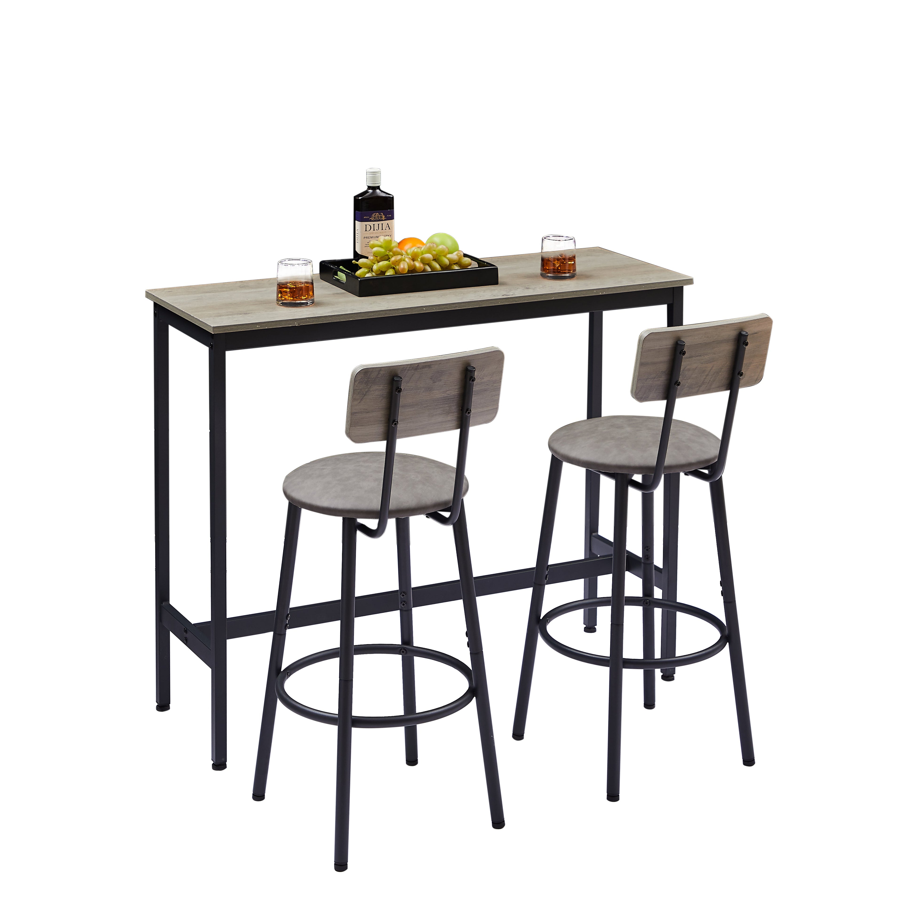 Bar Table Set with 2 Bar stools PU Soft seat with backrest Grey 43.31&