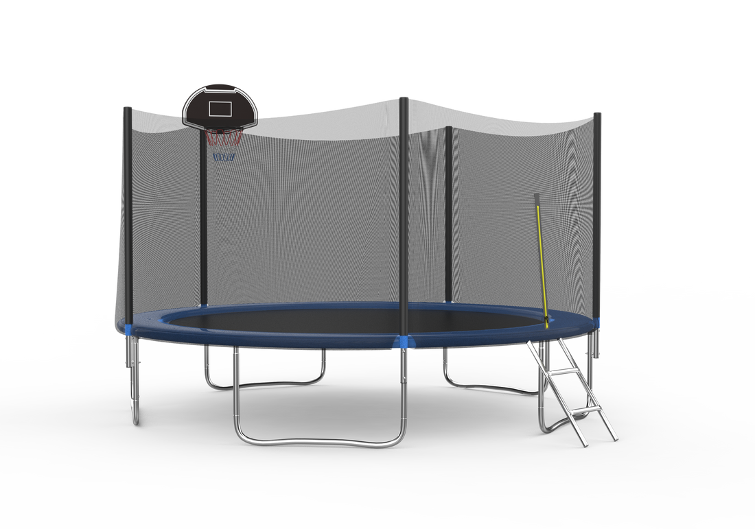 14 FT TRAMPOLINE OUTSIDE SAFETY NET WITH BASKETBALL HOOP
