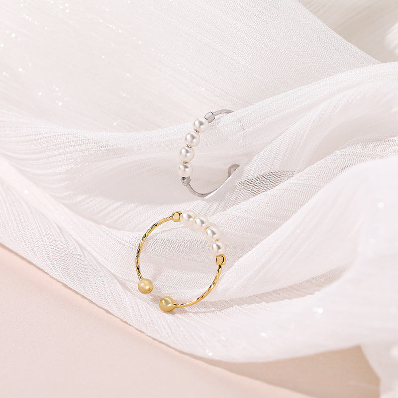 Retro imitation pearl ring women&