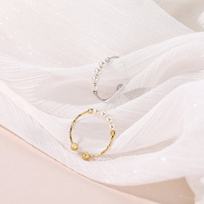 Retro imitation pearl ring women&