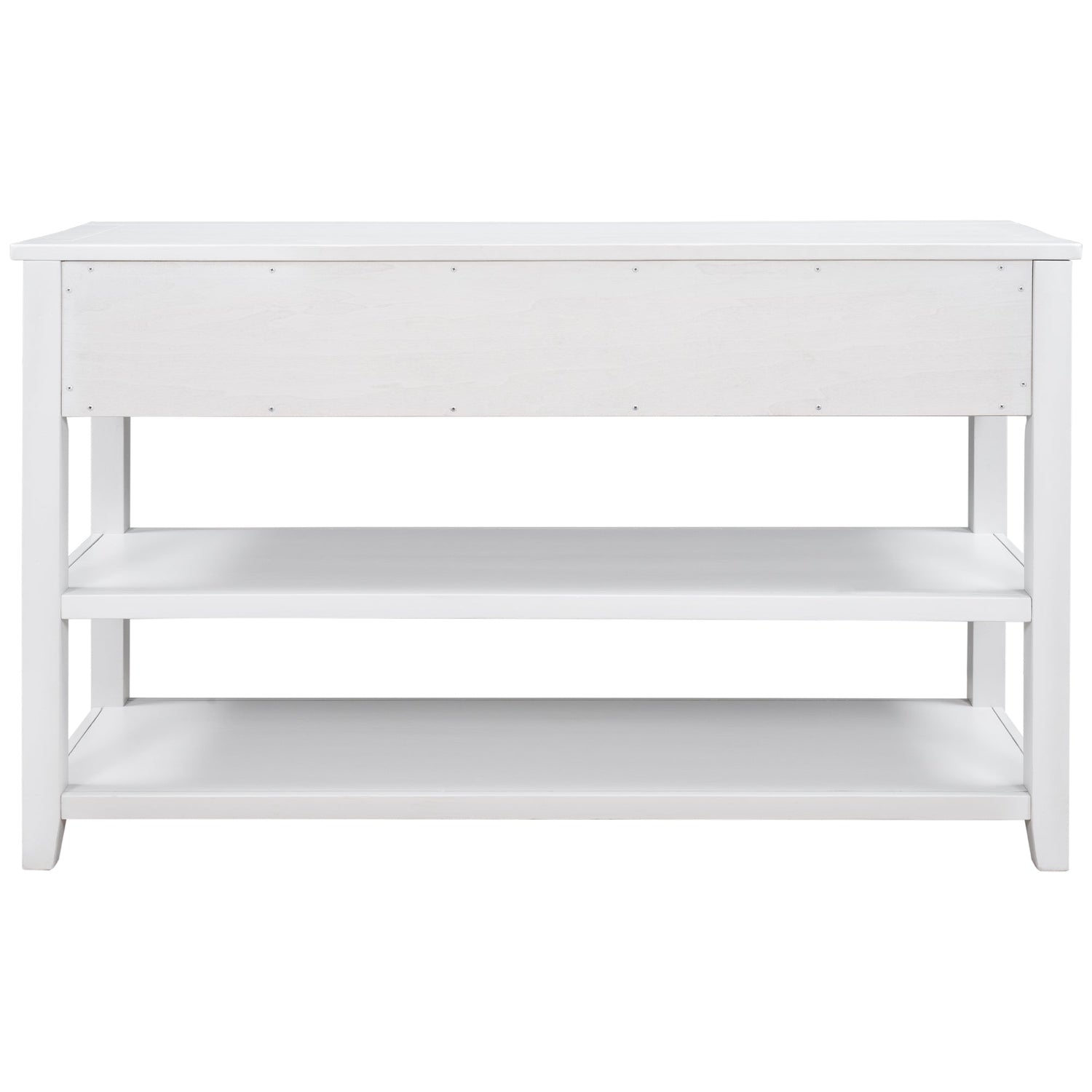 Retro Design Console Table with Two Open Shelves, Pine Solid Wood Frame and Legs for Living Room (Antique White)