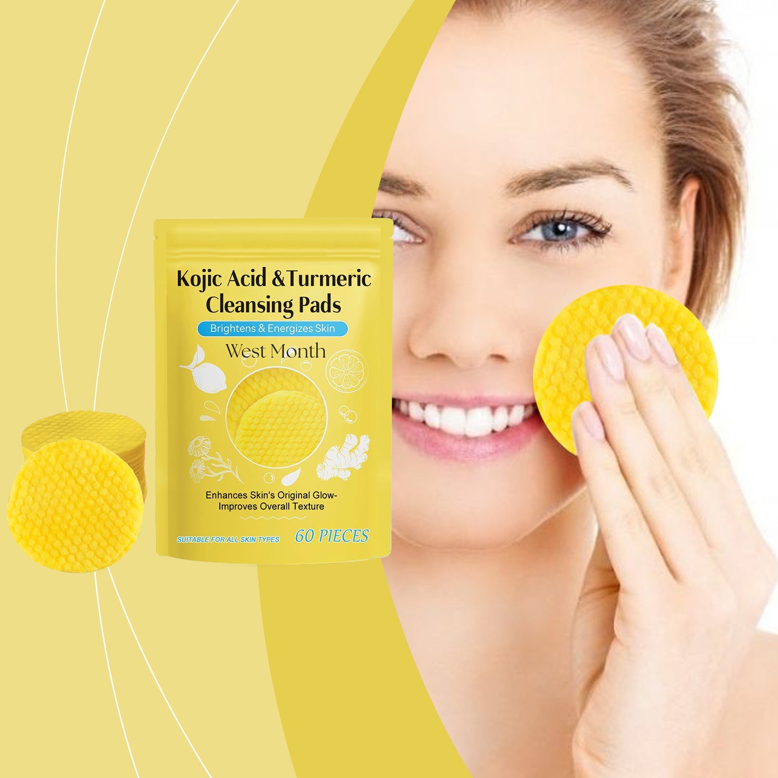Turmeric Acid Cleaning Pad Brightening Cleaning Gentle Moisturizing Nourishing Care Cleansing Pad