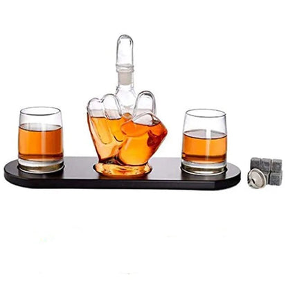 The Wine Savant Middle Finger Decanter Novelty Whiskey &amp; Wine Decanter Set