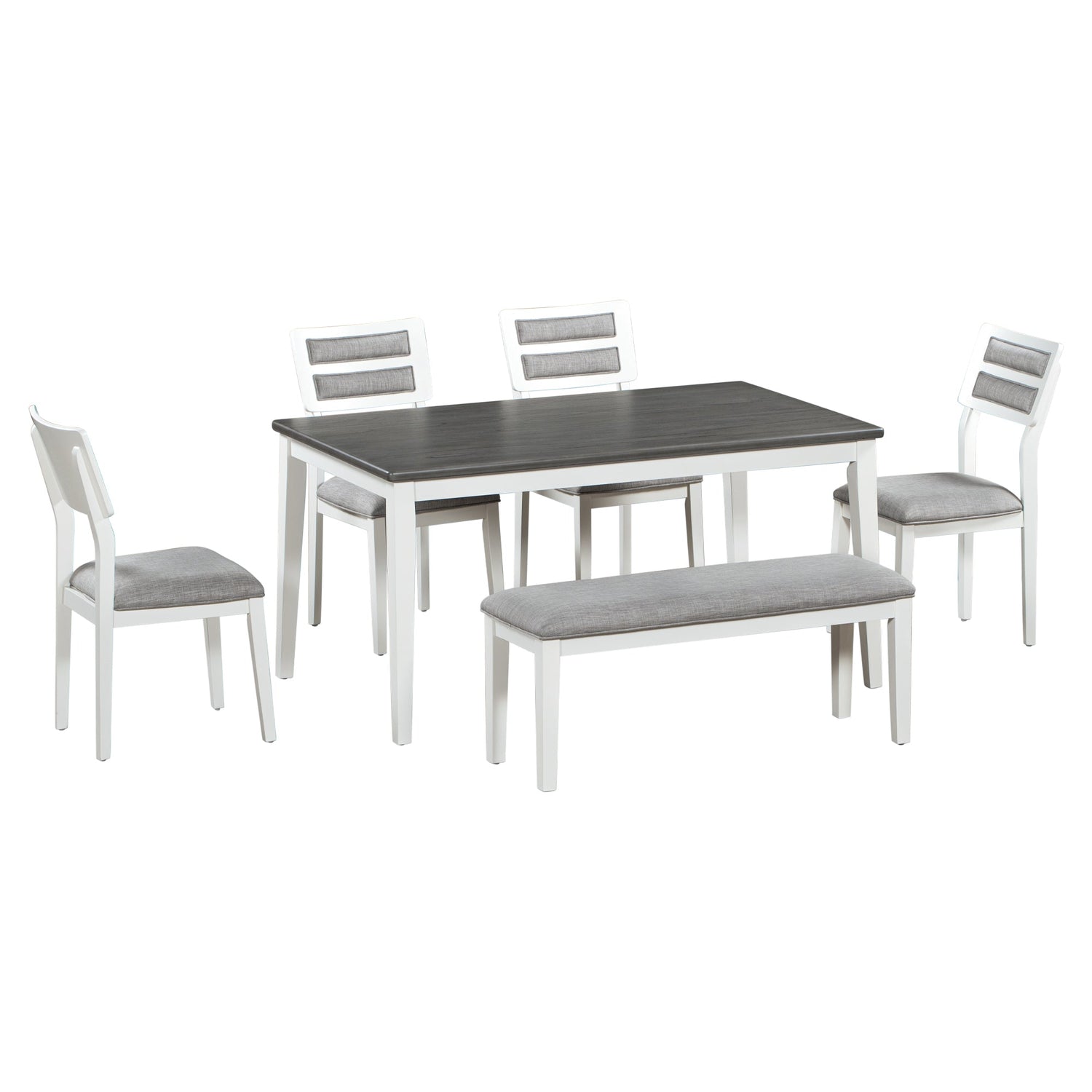 TREXM Classic and Traditional Style 6 - Piece Dining Set, Includes Dining Table  4 Upholstered Chairs &amp; Bench (White+Gray)