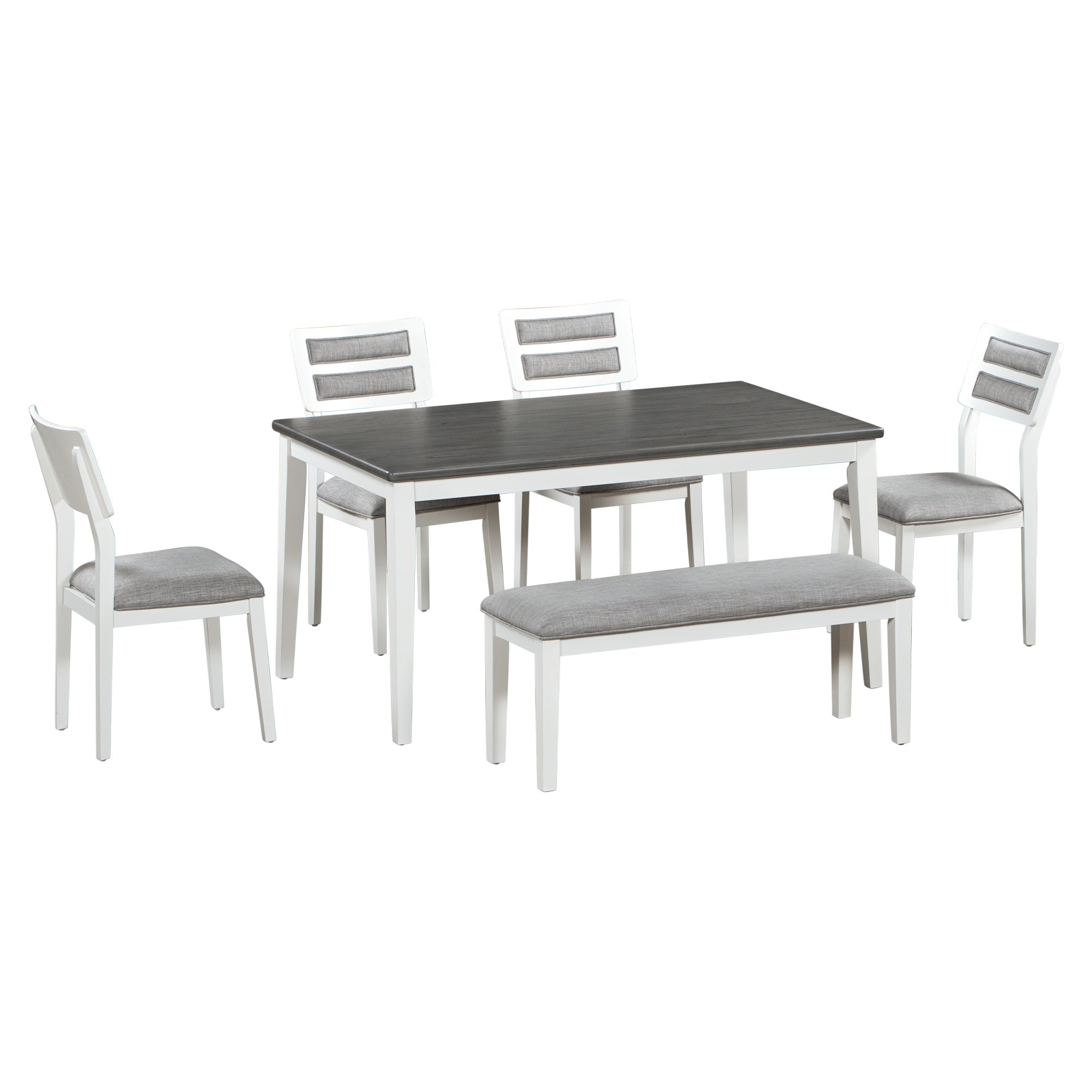 TREXM Classic and Traditional Style 6 - Piece Dining Set, Includes Dining Table  4 Upholstered Chairs &amp; Bench (White+Gray)