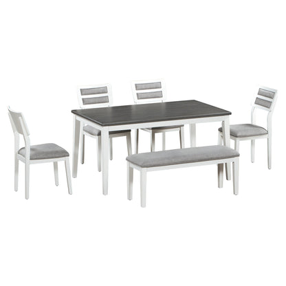 TREXM Classic and Traditional Style 6 - Piece Dining Set, Includes Dining Table  4 Upholstered Chairs &amp; Bench (White+Gray)